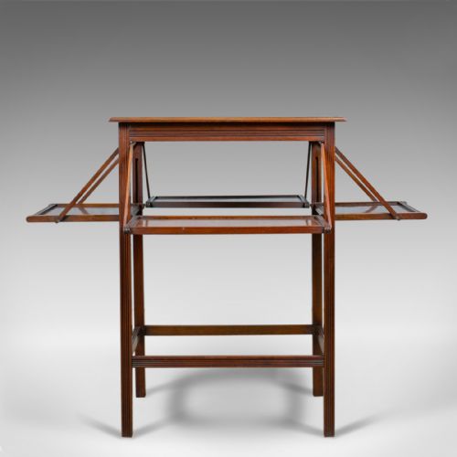 fig 1. Antique Tea Table, English, Edwardian, Walnut, Cake Stand, Folding, Circa 1910