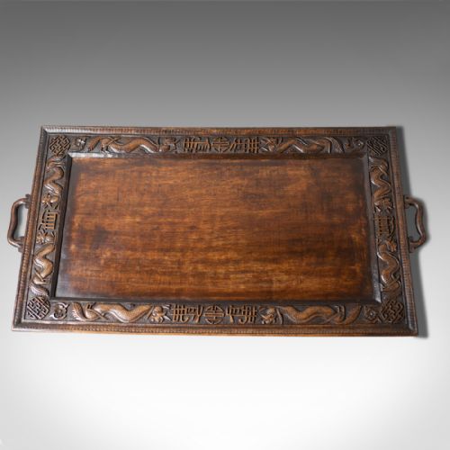 Antique Tray, Oriental, Carved, Teak, Early 20th Century, Circa 1900