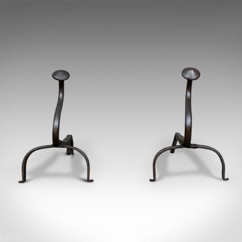 fig 2. Antique Andirons, French, Wrought Iron, Firedogs, Forged, 20th Century, c.1900