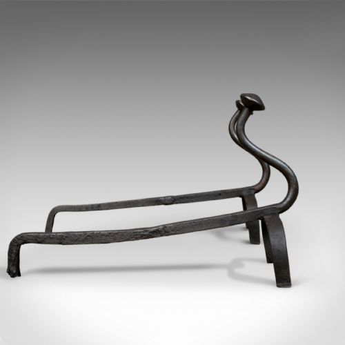 fig 3. Antique Andirons, French, Wrought Iron, Firedogs, Forged, 20th Century, c.1900