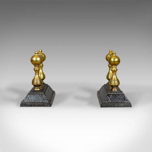 fig 1. Antique Fireside Tool Rests, Victorian, Brass, Iron, Classical Revival, c.1890