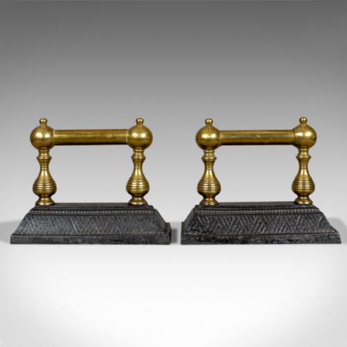 fig 3. Antique Fireside Tool Rests, Victorian, Brass, Iron, Classical Revival, c.1890