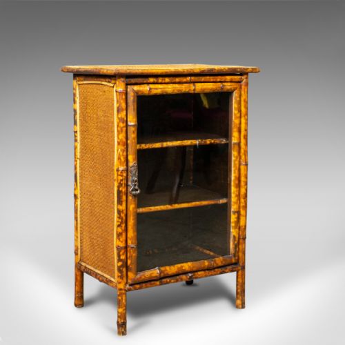 Antique Bamboo Cabinet, Victorian, Oriental, Bedside, Rattan, Glazed, Circa 1900
