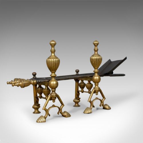 Antique Companion Set of Fire Irons on Rests, Classical Revival, Circa 1880