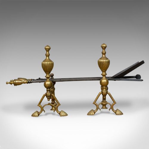 fig 1. Antique Companion Set of Fire Irons on Rests, Classical Revival, Circa 1880