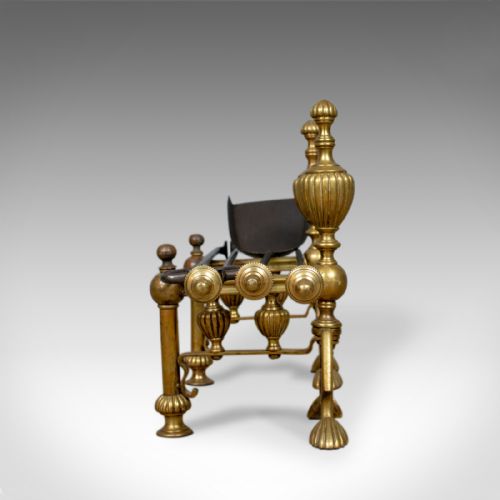 fig 2. Antique Companion Set of Fire Irons on Rests, Classical Revival, Circa 1880