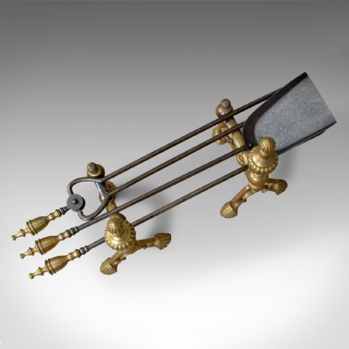 fig 3. Antique Companion Set of Fire Irons on Rests, Classical Revival, Circa 1880