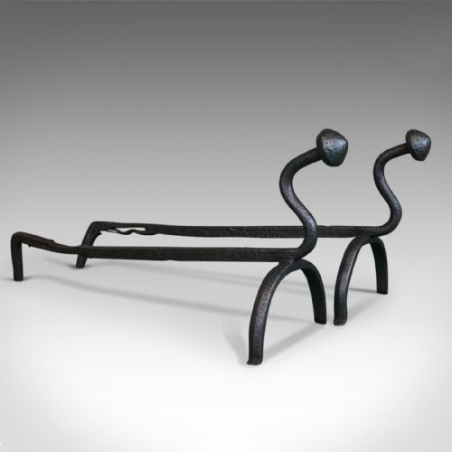 Pair of Antique Andirons. English Firedogs. Forged, Turn of the Century C.1900