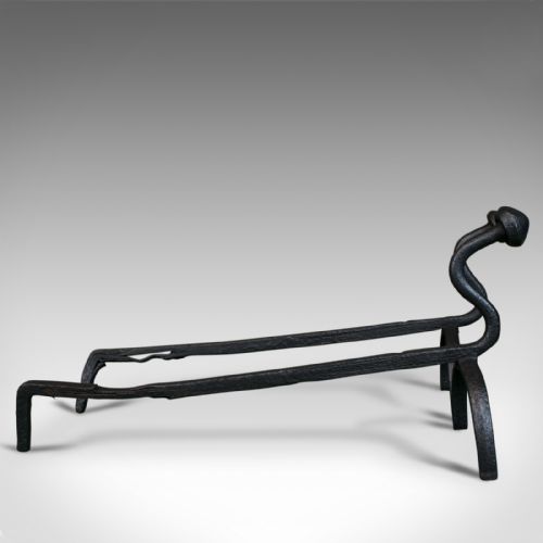 fig 1. Pair of Antique Andirons. English Firedogs. Forged, Turn of the Century C.1900