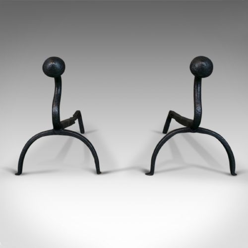 fig 2. Pair of Antique Andirons. English Firedogs. Forged, Turn of the Century C.1900