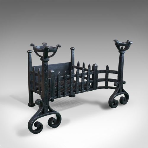 Antique Fireplace, Medieval Style, Cup Dogs, English Iron, Circa 1900