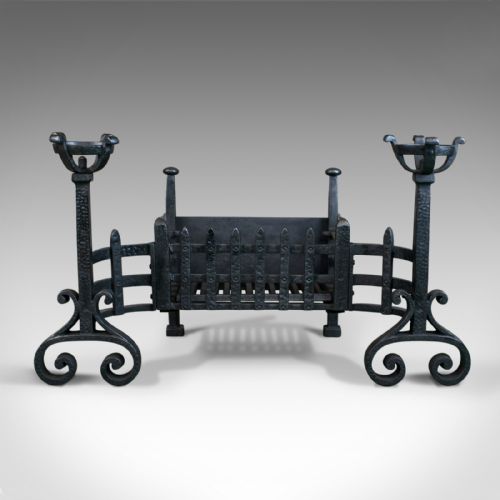 fig 1. Antique Fireplace, Medieval Style, Cup Dogs, English Iron, Circa 1900