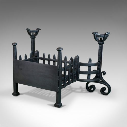 fig 2. Antique Fireplace, Medieval Style, Cup Dogs, English Iron, Circa 1900