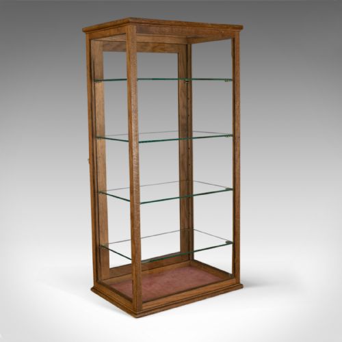Antique Display Cabinet, Glass Shelves, English, Late 19th Century, Oak, C.1900