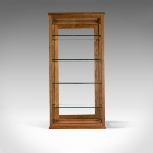 fig 1. Antique Display Cabinet, Glass Shelves, English, Late 19th Century, Oak, C.1900