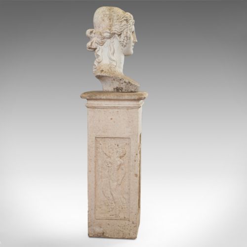 fig 2. Antique Bust on Podium, Garden, Italian, Classical, Female Pose, Circa 1910