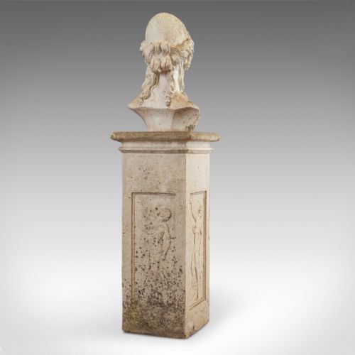 fig 3. Antique Bust on Podium, Garden, Italian, Classical, Female Pose, Circa 1910