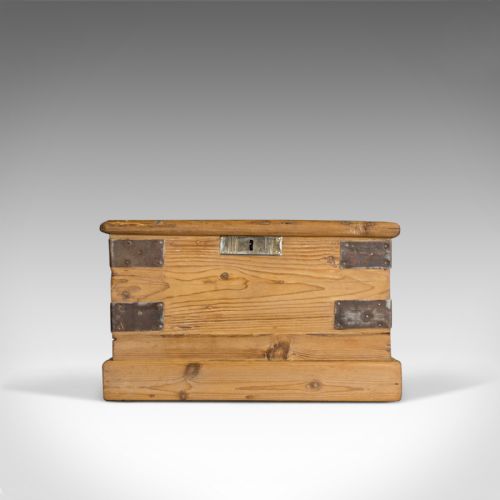 fig 1. Small Antique Carriage Chest, Victorian, Metal Bound, Pine Trunk, Circa 1870