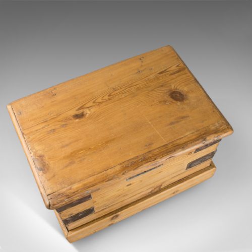 fig 4. Small Antique Carriage Chest, Victorian, Metal Bound, Pine Trunk, Circa 1870