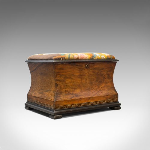 Antique Ottoman Footstool, Victorian, Walnut, Needlepoint, Tapestry, Circa 1860