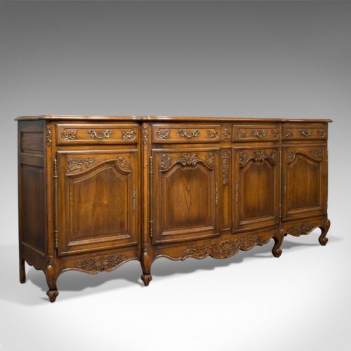 Large Antique Sideboard, French, Bow Front, Oak, Buffet Cabinet, Circa 1900