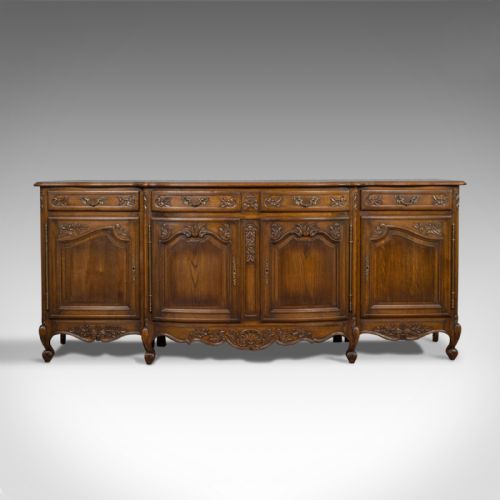 fig 1. Large Antique Sideboard, French, Bow Front, Oak, Buffet Cabinet, Circa 1900