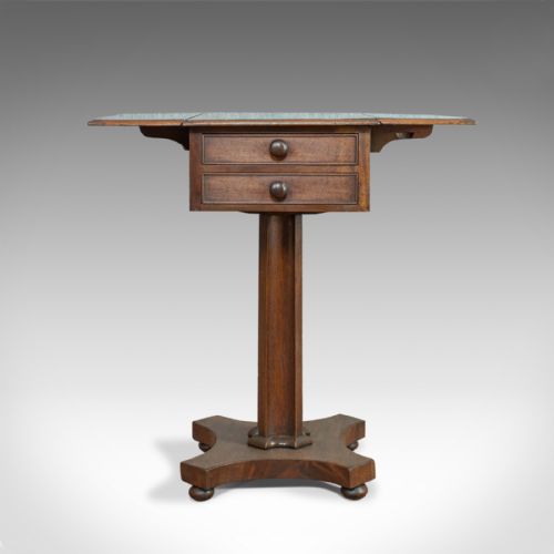 fig 1. Antique Pembroke Work Table, English, Victorian, Flame Mahogany, Drop Flap c1840