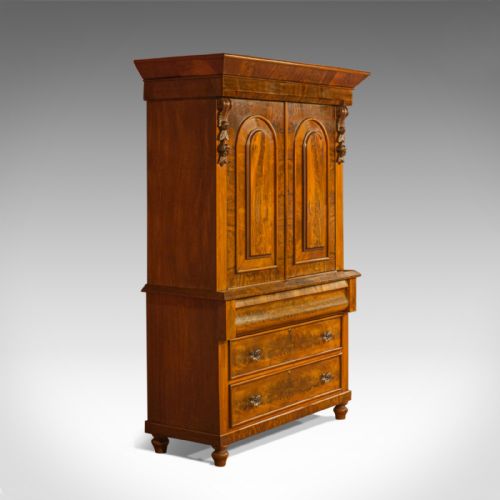 Antique Linen Press, Victorian, Housekeeper's Cupboard, Flame Mahogany, C.1860