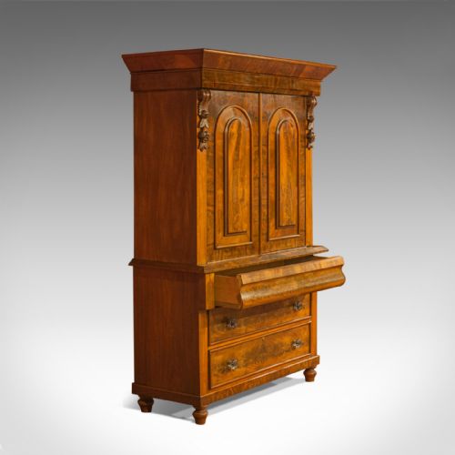fig 1. Antique Linen Press, Victorian, Housekeeper's Cupboard, Flame Mahogany, c.1860