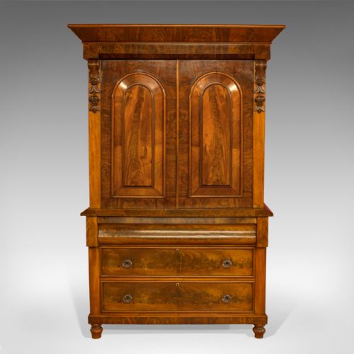 fig 2. Antique Linen Press, Victorian, Housekeeper's Cupboard, Flame Mahogany, c.1860