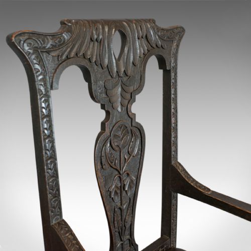 fig 4. Antique Elbow Chair, Victorian, Oak, Leather, Carver, Armchair, Circa 1870