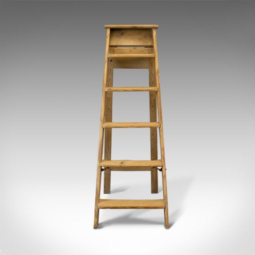 fig 1. Antique Step Ladder, English, Victorian, Pine, Set of Steps, Display, Circa 1900