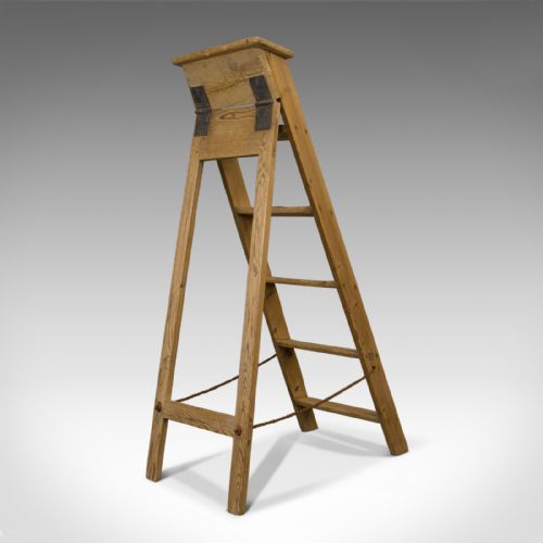 fig 2. Antique Step Ladder, English, Victorian, Pine, Set of Steps, Display, Circa 1900