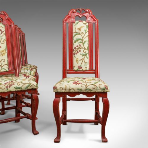 Set of Six Antique Dining Chairs, Continental Painted Kitchen, Needlepoint C1850