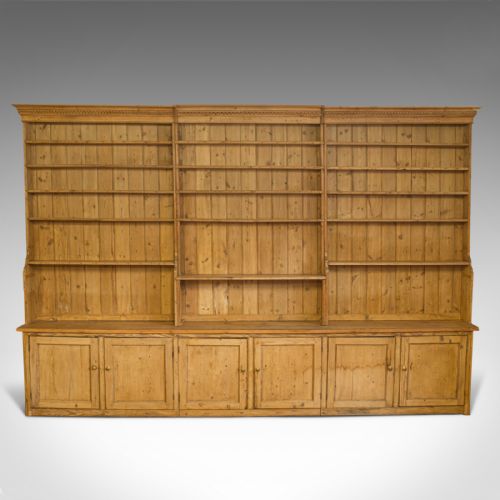 Very Large, Antique Dresser, Victorian, Pine, Kitchen Cabinet, Bookcase, C.1850
