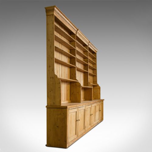 fig 1. Very Large, Antique Dresser, Victorian, Pine, Kitchen Cabinet, Bookcase, c.1850