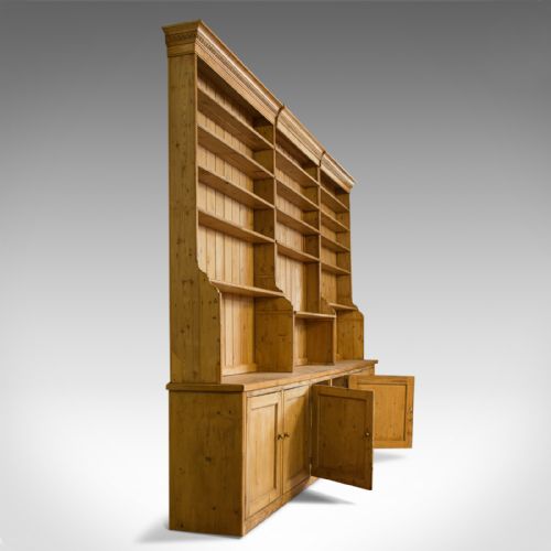 fig 2. Very Large, Antique Dresser, Victorian, Pine, Kitchen Cabinet, Bookcase, c.1850