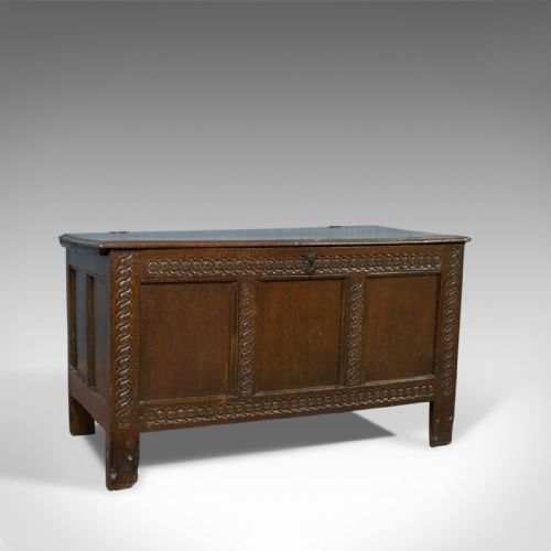 Antique Coffer, Large, English Oak, Joined Chest, Charles II Trunk, Circa 1685