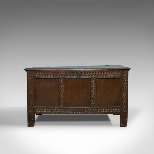 fig 2. Antique Coffer, Large, English Oak, Joined Chest, Charles II Trunk, Circa 1685