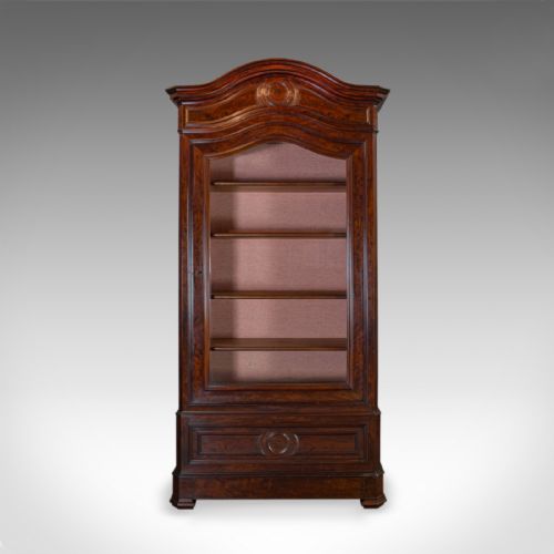 fig 1. Antique Display Cabinet, Victorian, Flame Mahogany Vitrine, Circa 1850