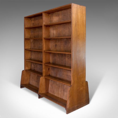 fig 3. Antique Library Bookshelf, Pitch Pine, Double-Sided Bookcase, Room Divider c1910