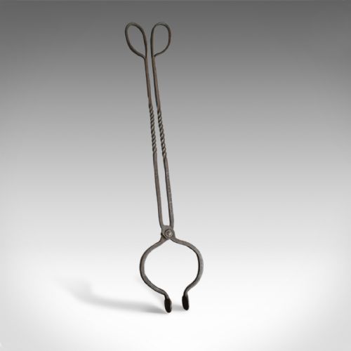 Antique Pair of Large Fire Tongs, Georgian, Hand Forged Iron, Stirrup Circa 1800