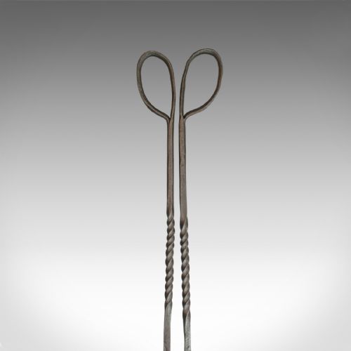 fig 2. Antique Pair of Large Fire Tongs, Georgian, Hand Forged Iron, Stirrup circa 1800