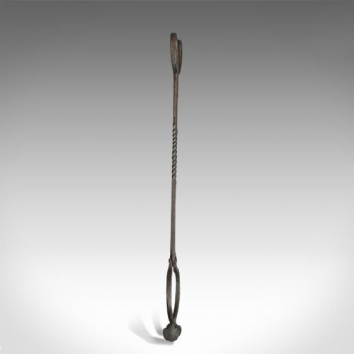 fig 3. Antique Pair of Large Fire Tongs, Georgian, Hand Forged Iron, Stirrup circa 1800