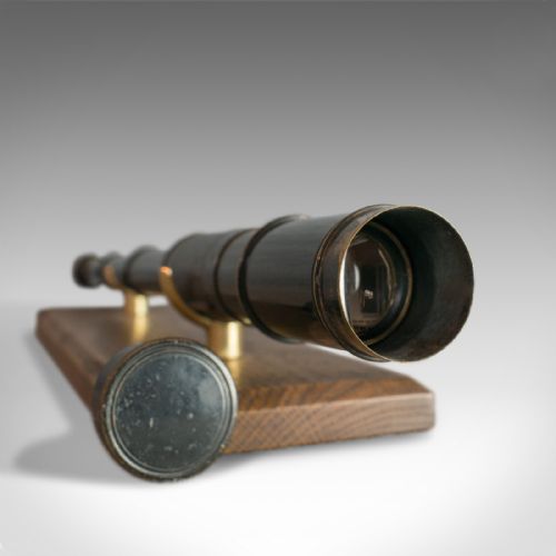 fig 1. Antique Pocket Telescope, Three Draw, Refractor, English, Edwardian, Circa 1910