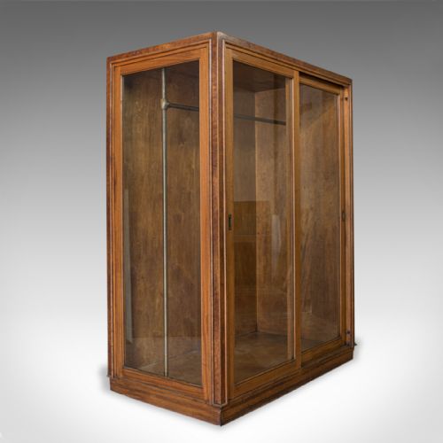 Antique Glazed Wardrobe Cabinet, Oak, Retail Shop Fitting, Display, Circa 1900