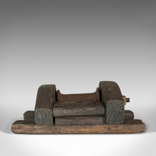 fig 3. Antique Rope Pulley, English, Victorian, Rustic, Sleeper, Pine, Circa 1900