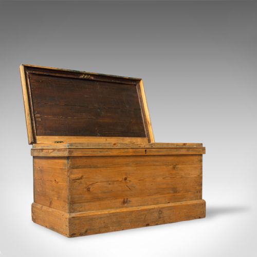 fig 1. Antique Pine Trunk, English, Victorian, Storage, Chest, Circa 1850