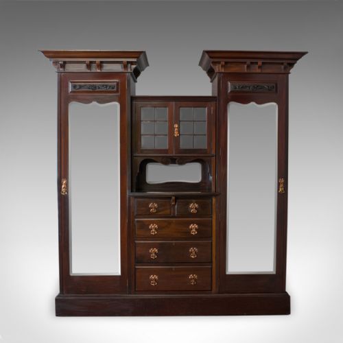Antique Wardrobe, Maple and Co, English, Mahogany, Victorian, Art Nouveau C.1880