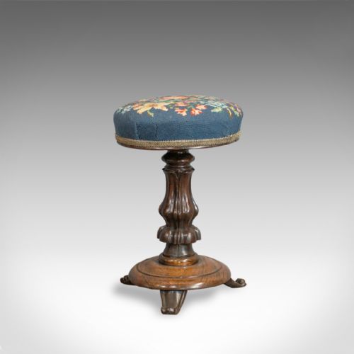 fig 2. Antique Piano Stool, Rosewood, Music, Regency, Adjustable, Needlepoint, c.1830